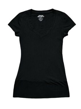 Y2K 2000s Costa Blanca Fitted Black V-Neck Short Sleeve T-Shirt
